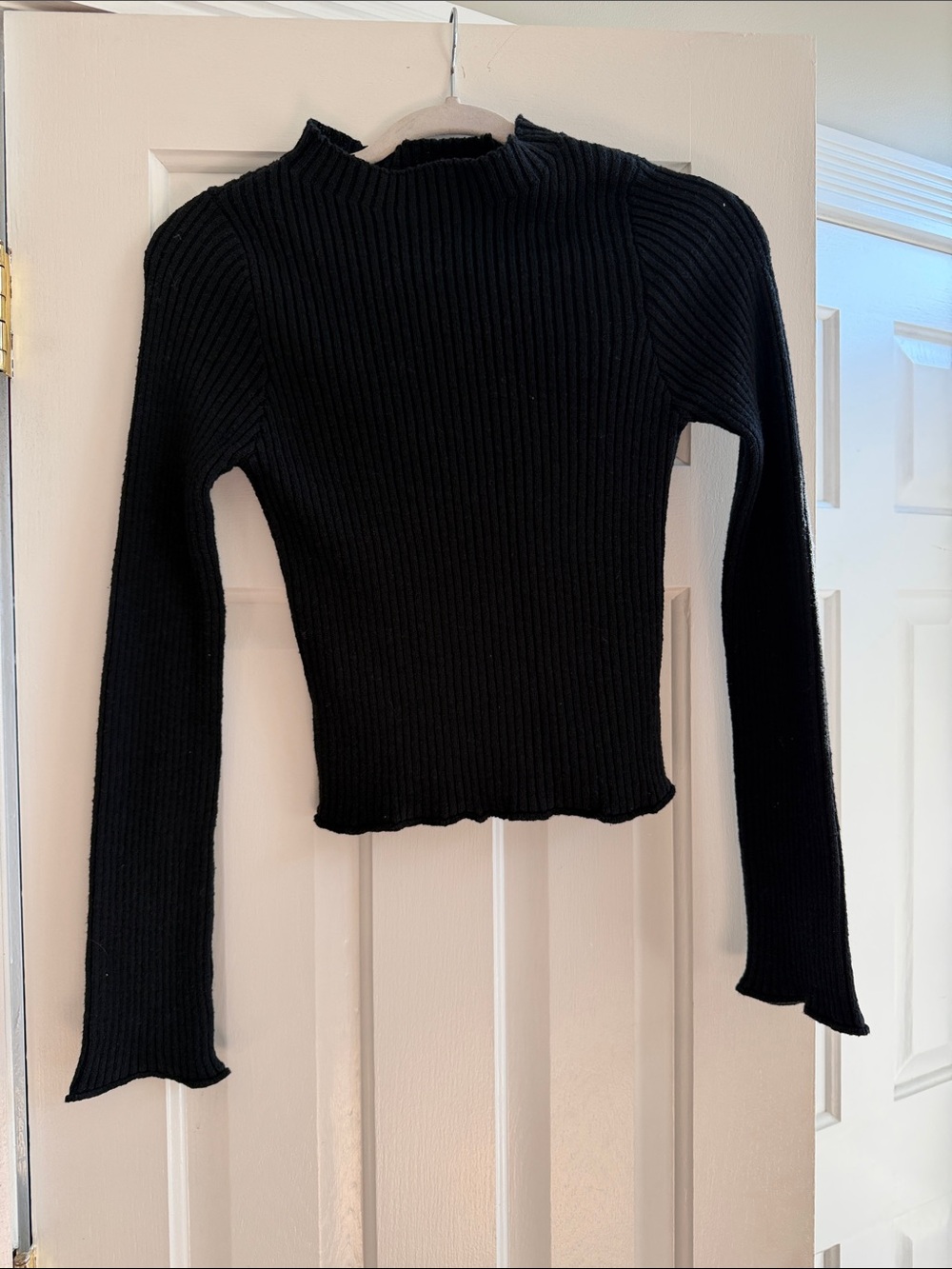 Double Zero Black Ribbed Knit Long Sleeve Top